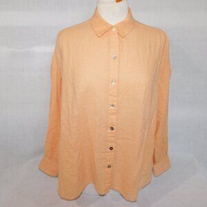 Lola River Womens S Orange Peach Gauze Long Sleeve Cotton Blouse Shirt